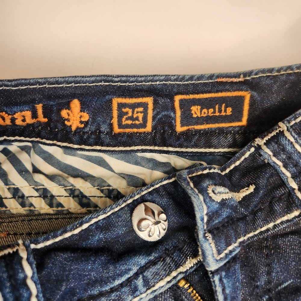 ROCK REVIVAL Noelle Capri Jeans Womens 25 Dark Blue Denim Embellished Rhinestone - Picture 13 of 15